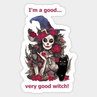 Good Witch and cat for cute Halloween, purple roses,scary, spooky Sticker